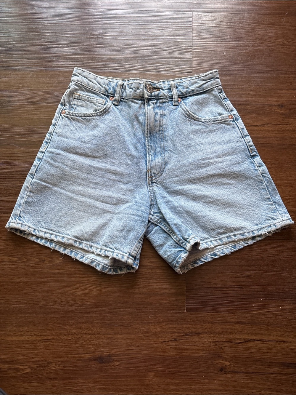 Zara Light Blue High-Waist Denim Shorts